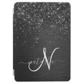 Custom Black Glitter Sparkle Monogram iPad Air Cover (Front)