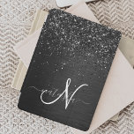Custom Black Glitter Sparkle Monogram iPad Mini Cover<br><div class="desc">Easily personalize this trendy elegant iPad cover design featuring pretty black sparkling glitter on a black brushed metallic background.</div>