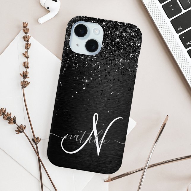 Custom Black Glitter Sparkle Monogram Iphone Case (Creator Uploaded)