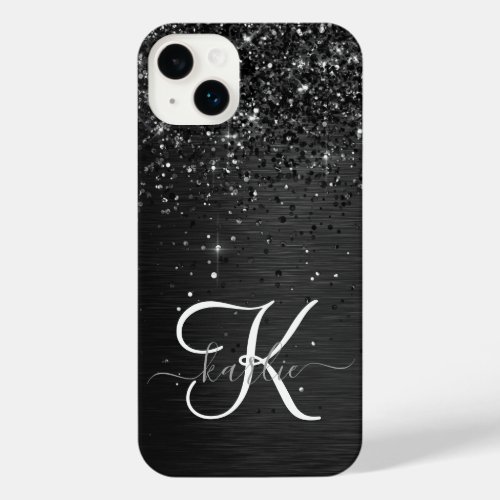 Custom Black Glitter Sparkle Monogram iPhone 14 Plus Case
