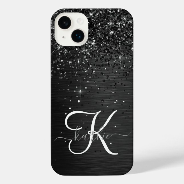 Custom Black Glitter Sparkle Monogram iPhone Case (Back)