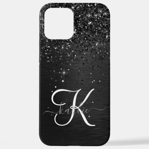 Custom Black Glitter Sparkle Monogram iPhone 12 Pro Max Case