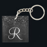 Custom Black Glitter Sparkle Monogram Keychain<br><div class="desc">Easily personalize this trendy elegant keychain design featuring pretty black sparkling glitter on a black brushed metallic background.</div>