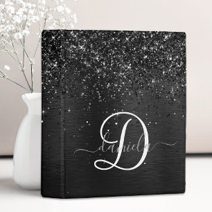 Custom Black Glitter Sparkle Monogram Mini Binder