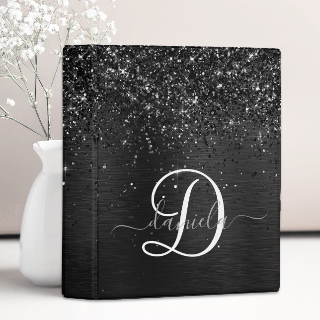Custom Black Glitter Sparkle Monogram Mini Binder (Creator Uploaded)