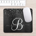 Custom Black Glitter Sparkle Monogram Mouse Pad<br><div class="desc">Easily personalize this trendy elegant mouse pad design featuring pretty black sparkling glitter on a black brushed metallic background.</div>
