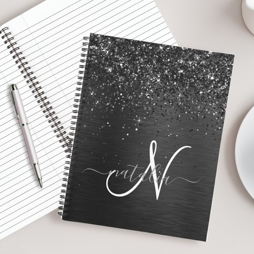 Custom Black Glitter Sparkle Monogram Notebook