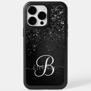Custom Black Glitter Sparkle Monogram OtterBox iPhone 14 Pro Max Case