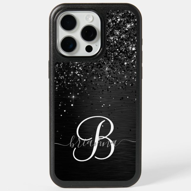 Custom Black Glitter Sparkle Monogram Otterbox iPhone Case (Back)