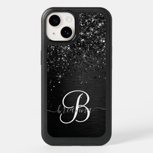 Custom Black Glitter Sparkle Monogram OtterBox iPhone 14 Case