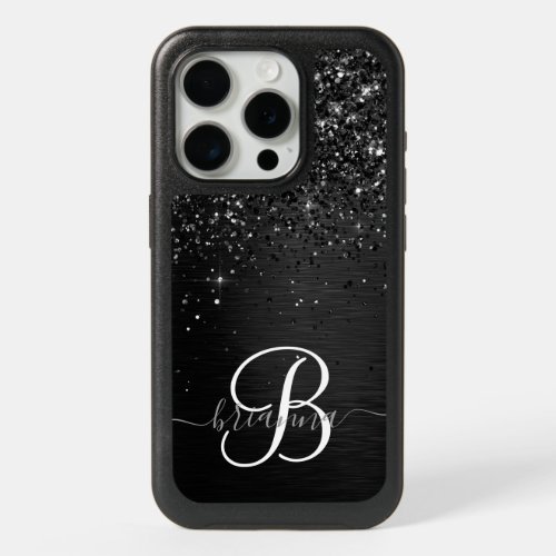 Custom Black Glitter Sparkle Monogram iPhone 15 Pro Case