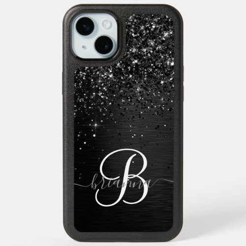 Custom Black Glitter Sparkle Monogram iPhone 15 Plus Case