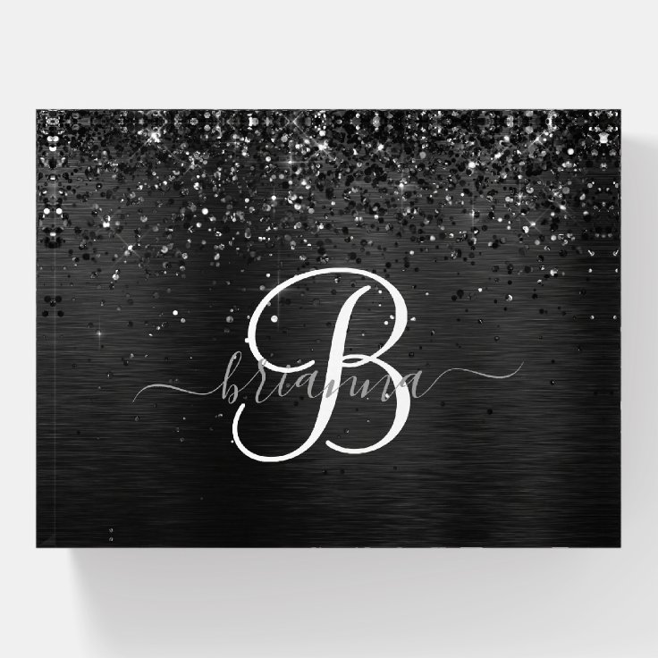 Custom Black Glitter Sparkle Monogram Paperweight Zazzle