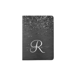 Custom Black Glitter Sparkle Monogram Passport Holder