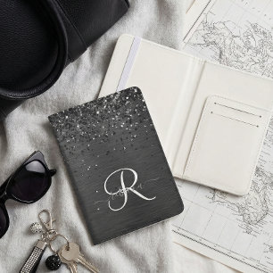 Custom Black Glitter Sparkle Monogram Passport Holder