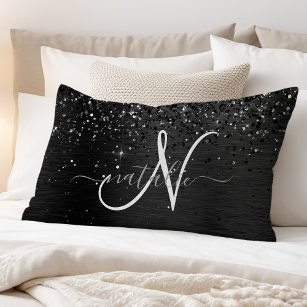 Custom Black Glitter Sparkle Monogram Pillow Case