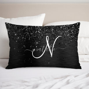 Custom Black Glitter Sparkle Monogram Pillow Case