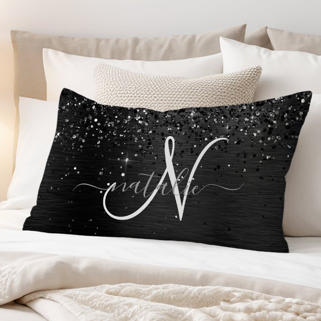 Custom Black Glitter Sparkle Monogram Pillow Case (Creator Uploaded)