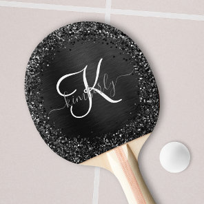 Custom Black Glitter Sparkle Monogram Ping Pong Paddle