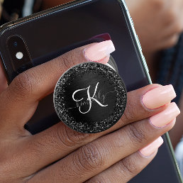 Custom Black Glitter Sparkle Monogram PopSocket