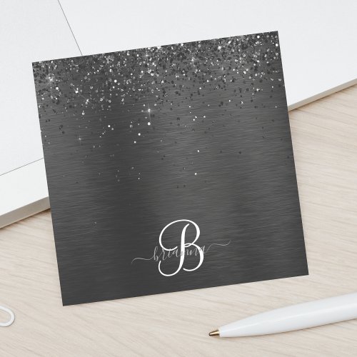 Custom Black Glitter Sparkle Monogram Post_it Notes