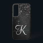 Custom Black Glitter Sparkle Monogram Samsung Galaxy S22 Case<br><div class="desc">Easily personalize this trendy elegant phone case design featuring pretty black sparkling glitter on a black brushed metallic background.</div>