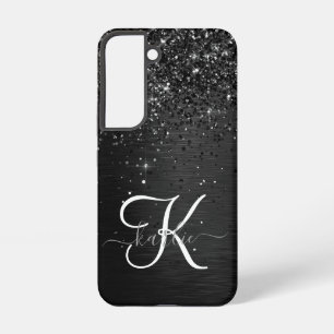 Custom Black Glitter Sparkle Monogram Samsung Galaxy S22 Case