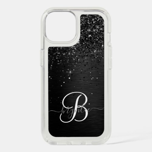 Custom Black Glitter Sparkle Monogram iPhone 15 Case