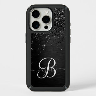 Custom Black Glitter Sparkle Monogram  iPhone 15 Pro Case
