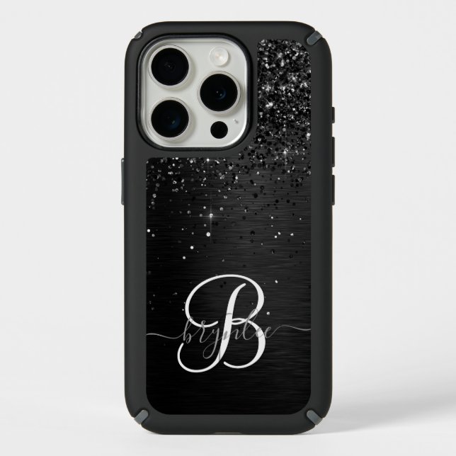 Custom Black Glitter Sparkle Monogram  Speck iPhone Case (Front)