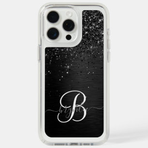 Custom Black Glitter Sparkle Monogram iPhone 15 Pro Max Case