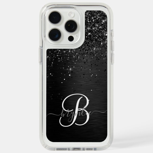 Custom Black Glitter Sparkle Monogram Speck iPhone Case (Front (White Titanium))