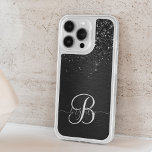Custom Black Glitter Sparkle Monogram iPhone 15 Pro Case<br><div class="desc">Easily personalize this trendy elegant phone case design featuring pretty black sparkling glitter on a black brushed metallic background.</div>