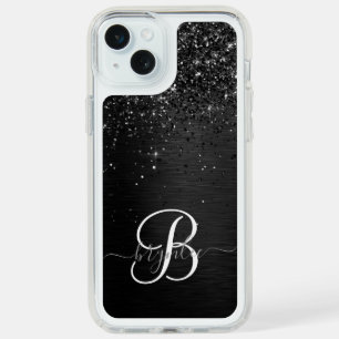 Custom Black Glitter Sparkle Monogram iPhone 15 Plus Case