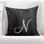 Custom Black Glitter Sparkle Monogram Throw Pillow<br><div class="desc">Easily personalize this trendy elegant throw pillow design featuring pretty black sparkling glitter on a black brushed metallic background.</div>