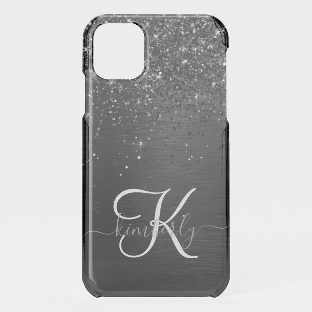 Custom Black Glitter Sparkle Monogram Uncommon iPhone Case (Back)