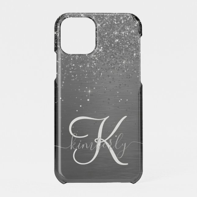 Custom Black Glitter Sparkle Monogram Uncommon iPhone Case (Back)