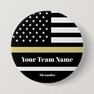 Custom Black & Gold American Flag with Team Name Button