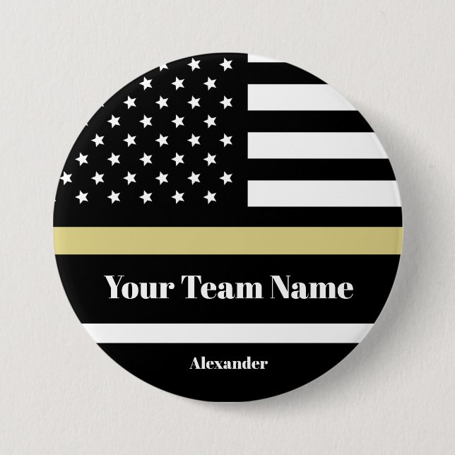  Custom Black & Gold American Flag with Team Name Button (Front)