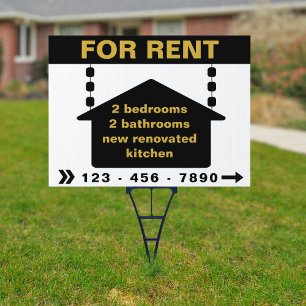 Custom Black Gold Apartment For Rent Law Yard Sign