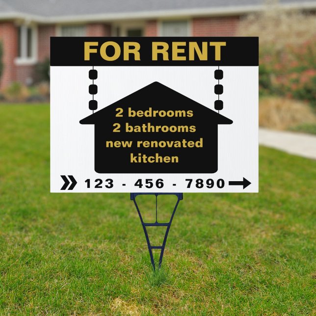 Custom Black Gold Apartment For Rent Law Yard Sign (Creator Uploaded)