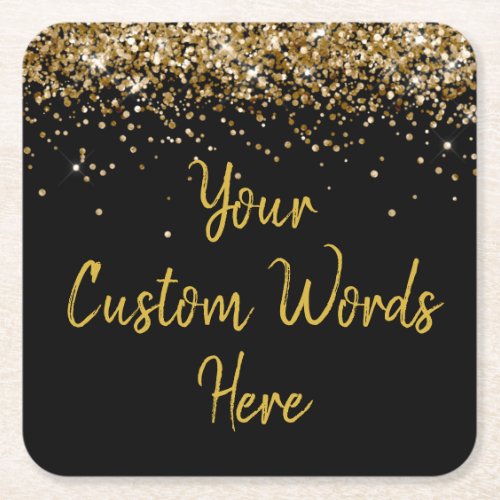 Custom Black  Gold Birthday Party Favor Glitter  Square Paper Coaster