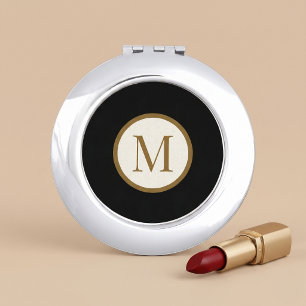 Custom Black & Gold Center Seal Monogram Compact Mirror