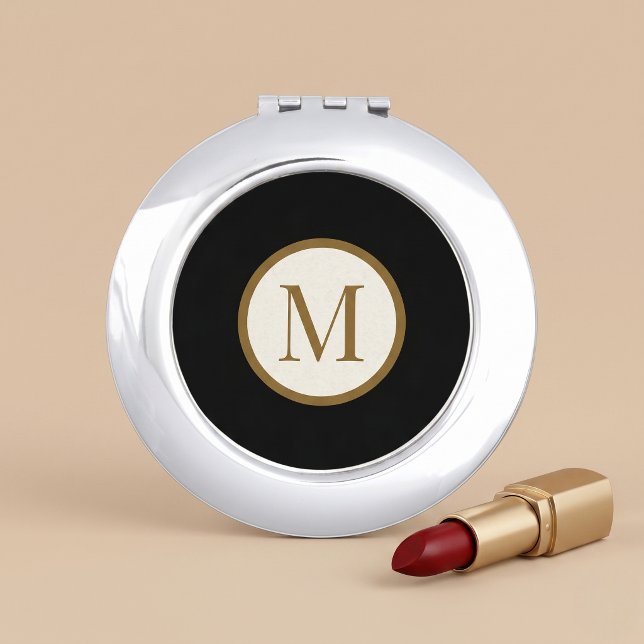 Custom Black & Gold Center Seal Monogram Compact Mirror (Creator Uploaded)