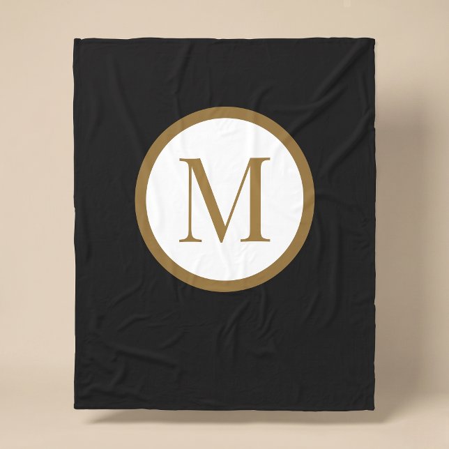 Custom Black & Gold Center Seal Monogram Fleece Blanket (Creator Uploaded)