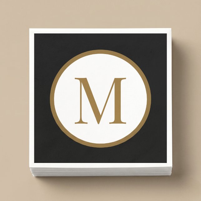 Custom Black & Gold Center Seal Monogram Napkins (Creator Uploaded)