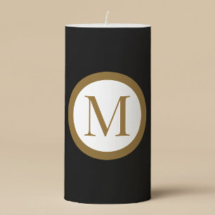 Custom Black & Gold Center Seal Monogram Pillar Candle
