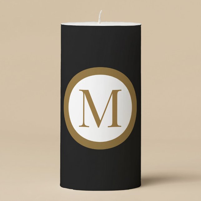 Custom Black & Gold Center Seal Monogram Pillar Candle (Creator Uploaded)