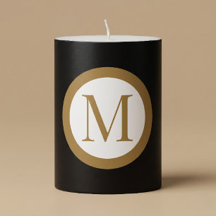 Custom Black & Gold Center Seal Monogram Pillar Candle