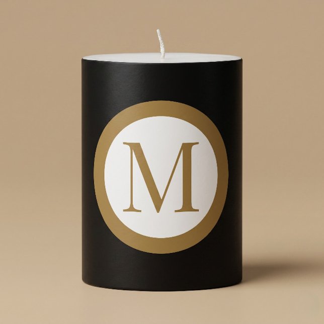 Custom Black & Gold Center Seal Monogram Pillar Candle (Creator Uploaded)